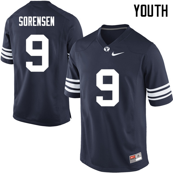 Youth #9 Daniel Sorensen BYU Cougars College Football Jerseys Sale-Navy - Click Image to Close